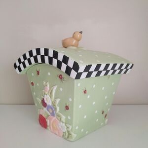 Vintage Mary Engelbreit Green Floral Cookie Jar Canister
